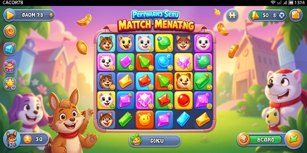 Tampilan gameplay CACOR78 yang seru dan penuh warna di papan permainan Match-3.