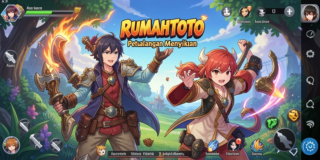 Screenshot gameplay RUMAHTOTO menampilkan petualangan yang seru dan karakter animasi.